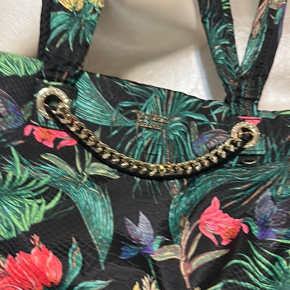 Victoria's Secret Black and Green Tote Bag with Tropical Design - Picture 2 of 9